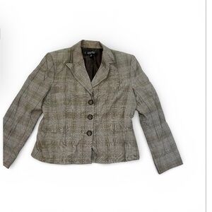 Kasper Womens 3 Button Blazer Brown Plaid Polyester Petites Size 12p